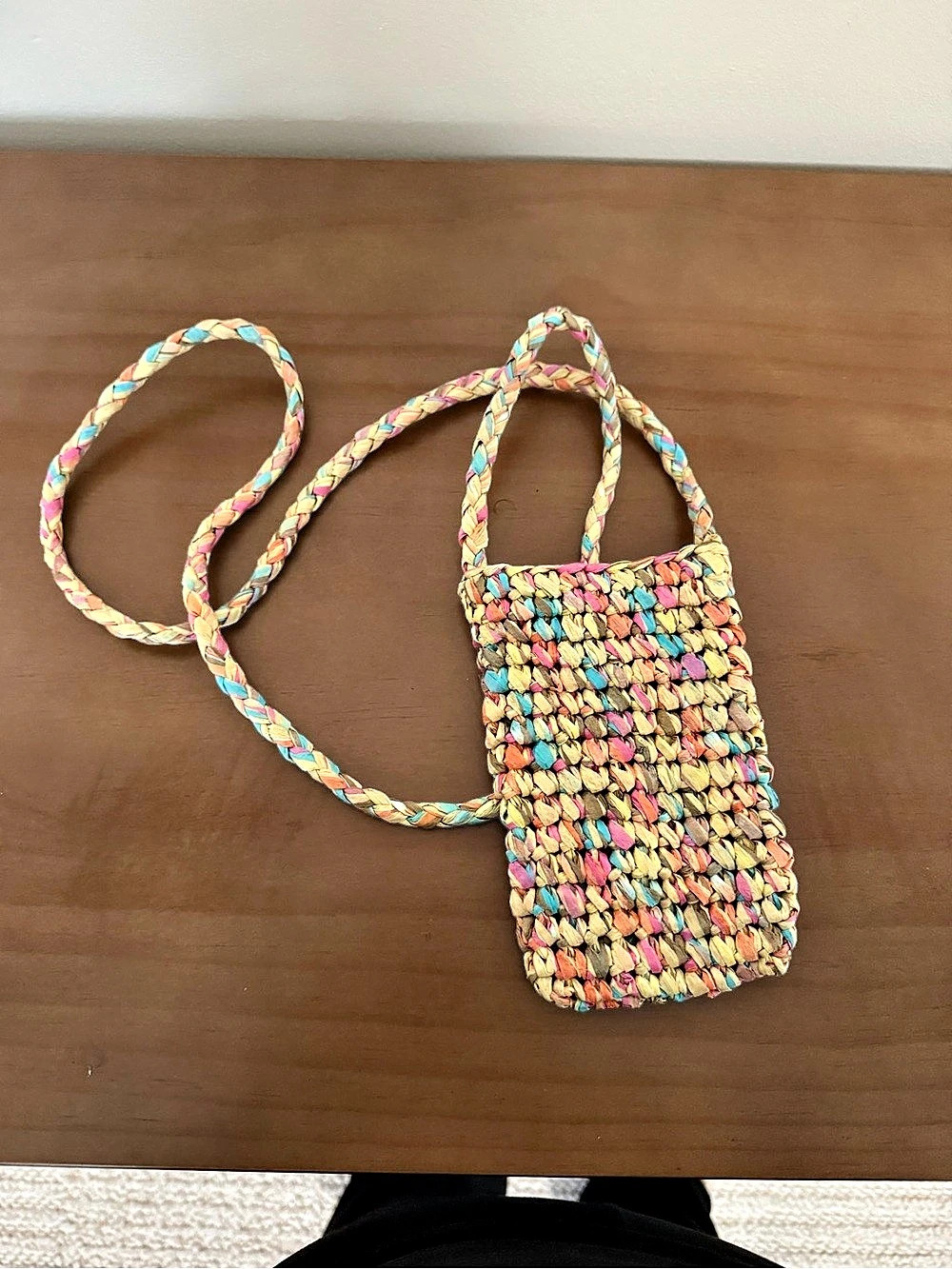 Straw paper Woven Crossbody Bag in Multicolor & Pink